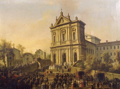 Bezoek van paus Gregorius XVI aan de kerk van San Gregorio al Celio, ca. 1831-47 door Lorenzo Scarabellotto